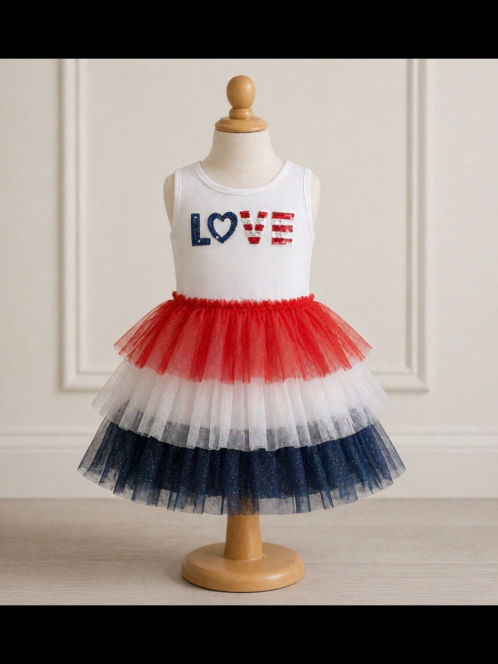 Girl Little Lass White Red and Navy Tulle Patriotic Tutu Dress Size 4✨✨❤️
